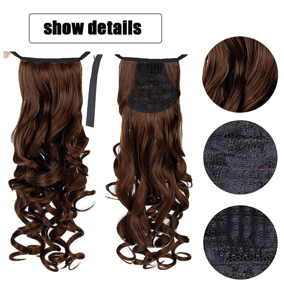 Cola de Caballo rizado largo de 16 pulgadas LUPU con Clip de cordón en la cola del pelo extensiones de pelo sintético de fibra de alta temperatura