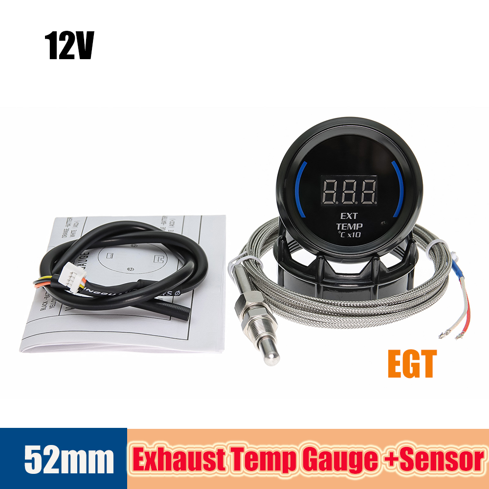 52mm Car EGT Digital Exhaust Temp Gauge with Sensor 1/8NPT Universal Exhaust Gas Temperature Meter 0-1300 Celsius Auto Gauge 12V: army green