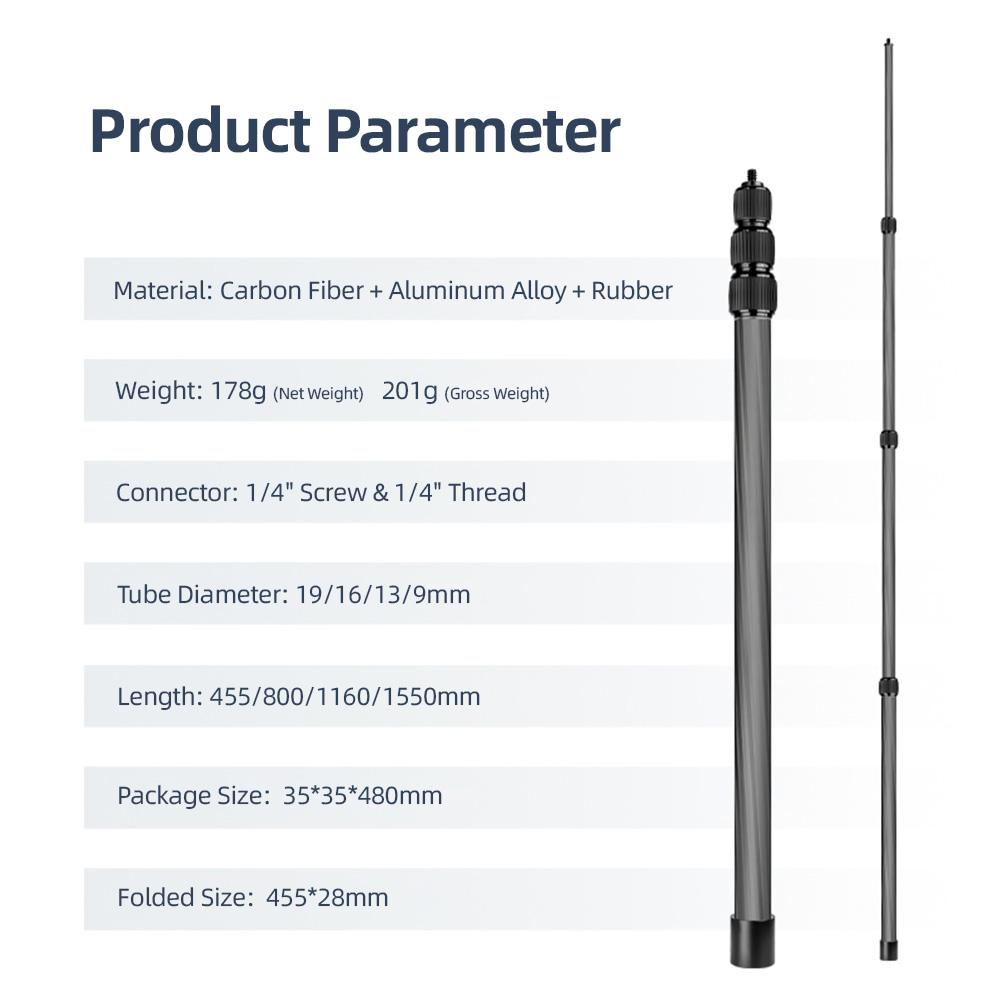 Handheld Microphone Boom Arm Extendable Mic Arm Carbon Fiber Boom Pole for Microphone with 1/4Inch Screw & Thread with Foam Grip: GRAY