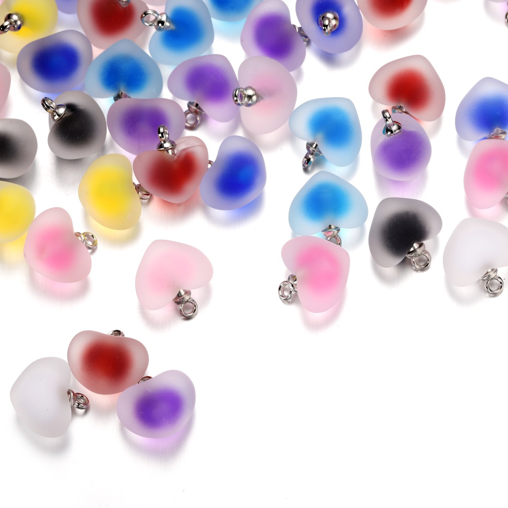 10 unids/lote de abalorios de corazón de colores esmerilados de resina, pulsera, pendientes, collar, colgante de cuentas de gelatina para suministros de joyería DIY