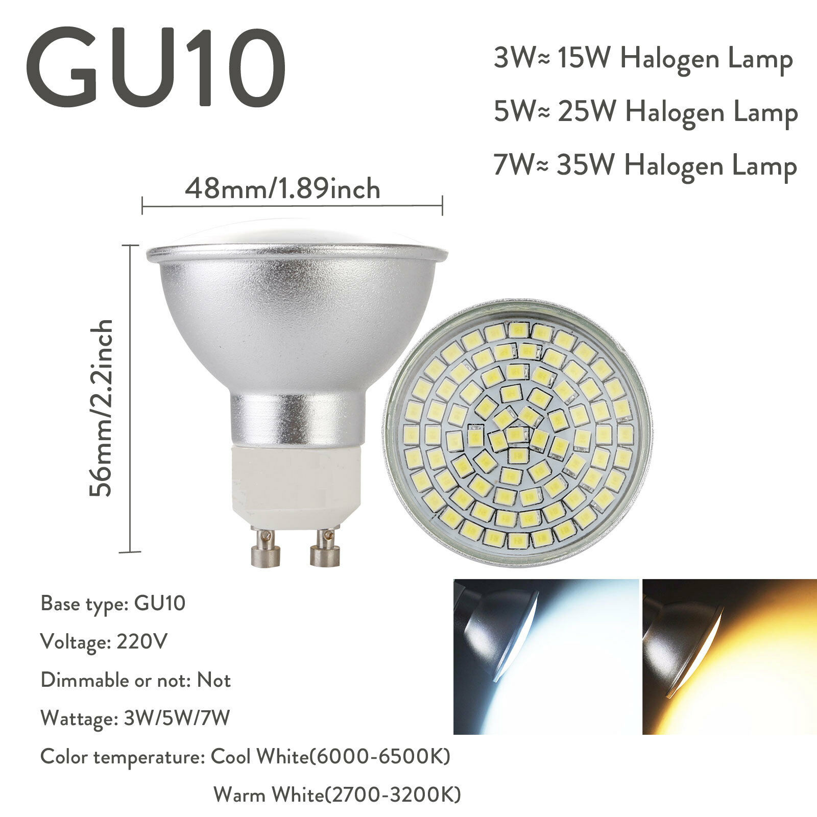 10X GU10 Led-Spot Lampen 3W 5W 7W Vervangen Haloge... – Grandado