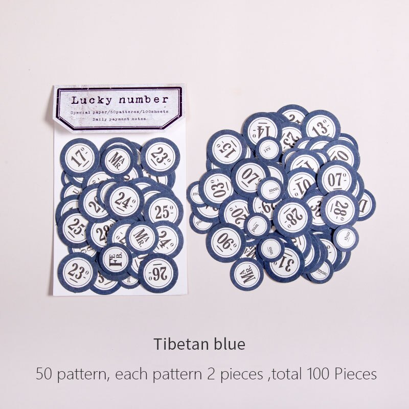 100pcs/lot Lucky Number Stickers for Daily Mothly Planner Diary Stickers DIY Label Scrapbooking Album Stationery Stickers: Tibetan blue