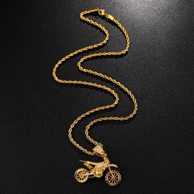 Collier pendentif moto plaqué or pour homme, Zircon cubique glacé AAA, colliers de la présidence en cuivre pavé, bijoux de charme, hip pop