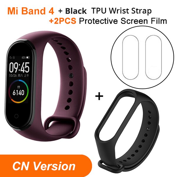 In Stock Xiaomi Mi Band 4 SmartBand MiBand 4 Bracelet Heart Rate Fitness tracker Bluetooth 5.0 50M Waterproof: CN Red N BlackStrap