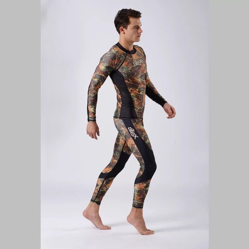 Mens diving Skin wetsuit Rash Guard Swim Shirt Spearfishing Diving Camo Rashguard Surf Shirts Beach UV Protection snorkeling