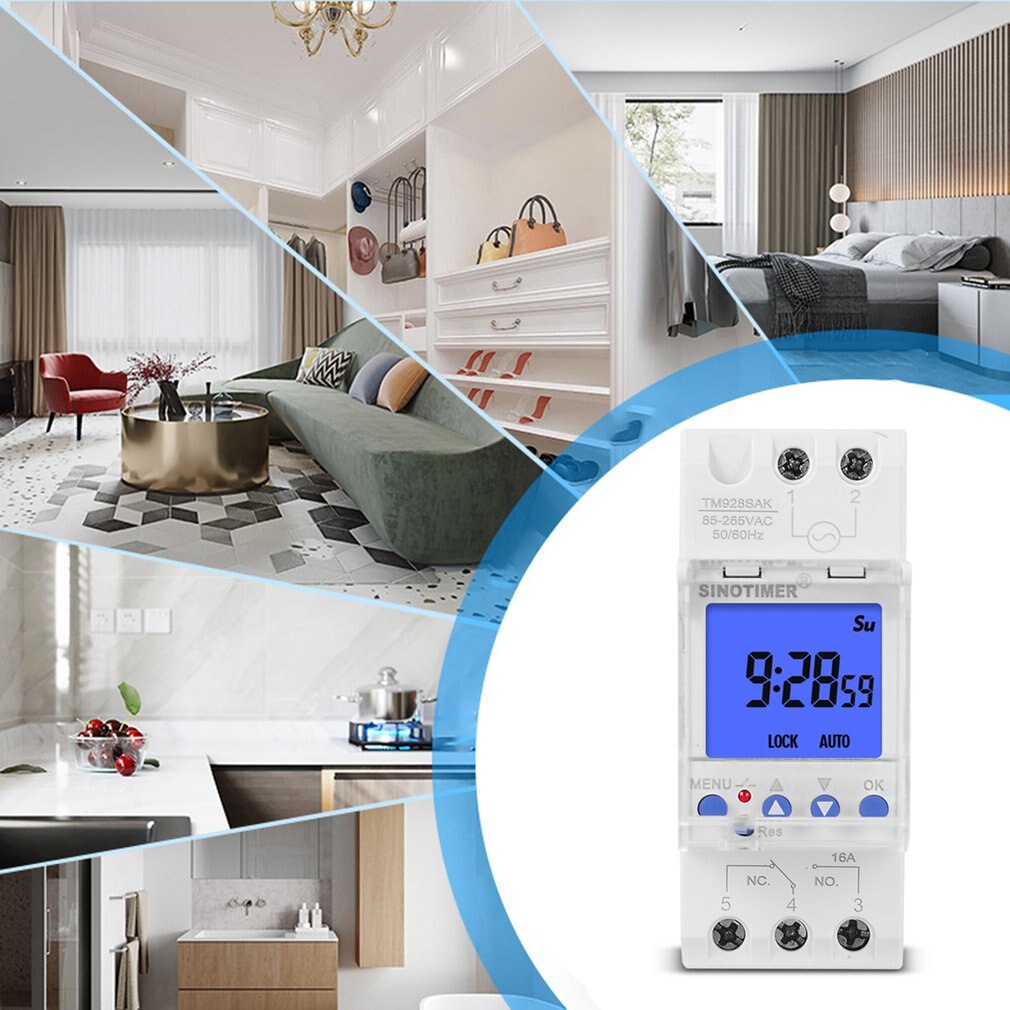 1 Second To 168 Hours Programmable Electronic Time Clock 85-265V Big LCD Backlight Display Timer With Lock Function