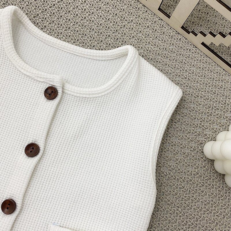 2021 nova criança bebê colete para a menina sólido waffle sem mangas cardigan primavera outono algodão crianças roupas meninos trajes