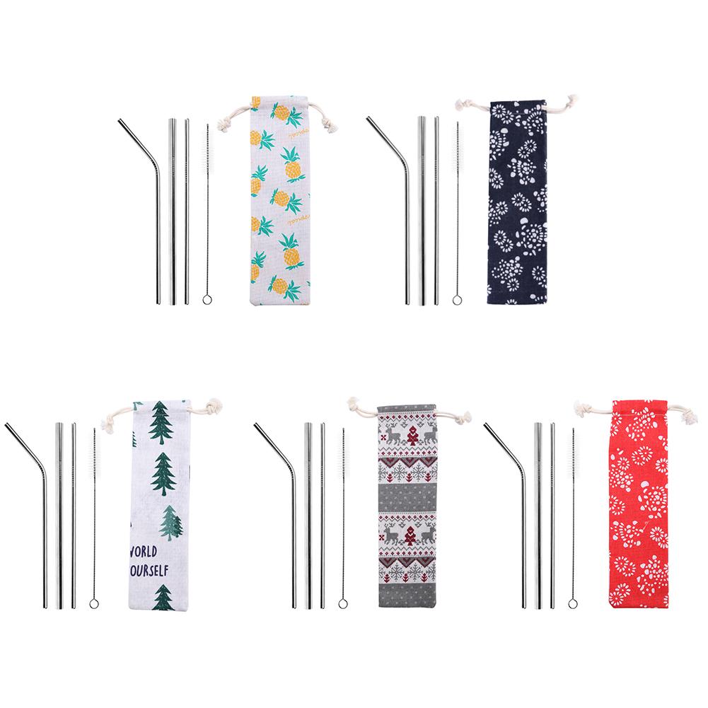 5Pcs Reusable Metal Drinking StrawStainless Steel Straws Straight Bent Drinking Straw with Cleaner Brush Pouch