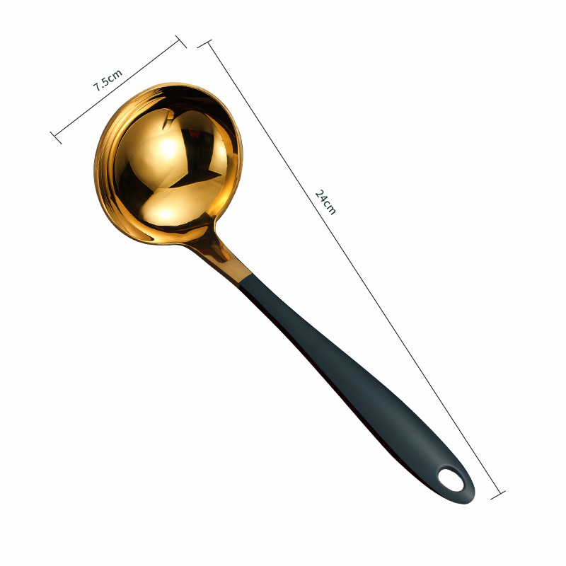 Gold Soup Ladle Stainless Steel Serving Spoon with Long Handle Tablespoon Kitchen Cooking Spoon Dining Spoon Soup Scoop: Soup Ladle Green