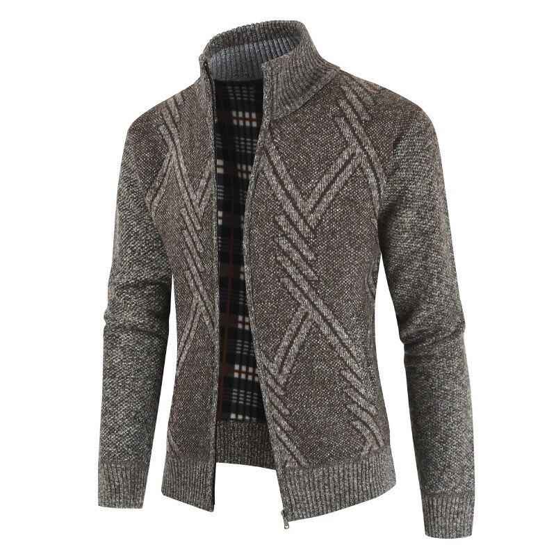 Cardigan en coton pour hommes, pull, pull, pull, géométrique, fermeture éclair, Slim Fit, printemps automne