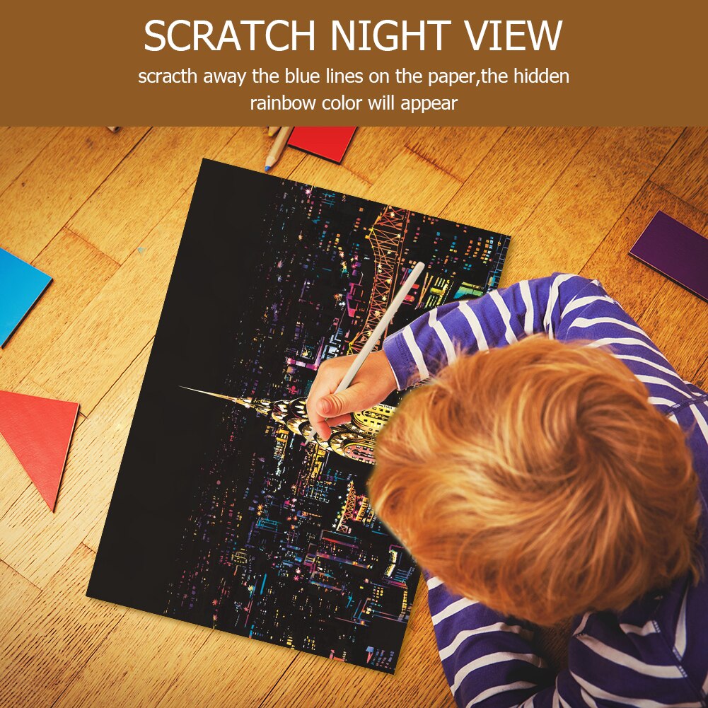 DIY York City Magic Postcard Scratch Art Doodle Scraping Painting Puzzle Educational Learning Handmade Drawing Toys Craft