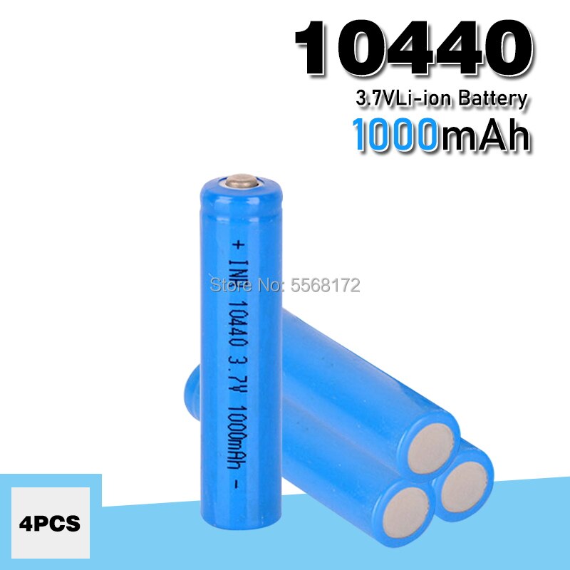 10440 aaa koko 3.7v 1000 mah 10440 litium-li-ion akku painikekansi radiopeliohjaimen led-valo taskulamppukello: 4 kpl