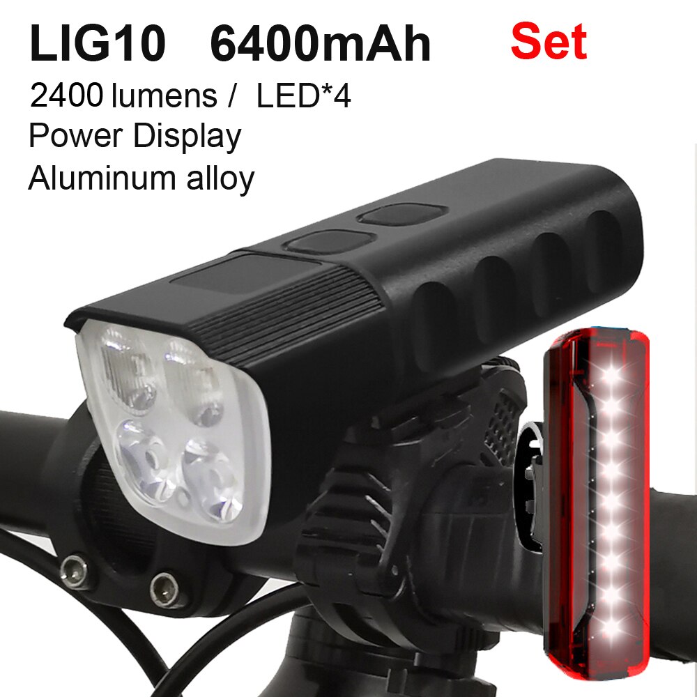 Newboler 2400 Lumen Fiets Licht Led Koplamp Fiets Lamp Usb Oplaadbare 5200Mah Mtb Fiets Licht Zaklamp Fiets Accessoires: LIG010 Sets