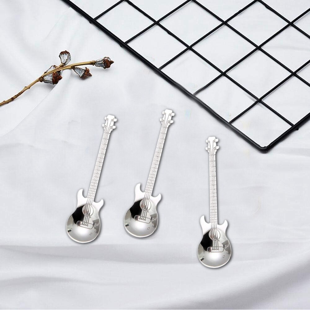 Gitaar Koffie Theelepels, 4 Pcs Roestvrij Staal Muzikale Koffielepels Theelepels Mengen Lepels Suiker Lepel (Zilver)