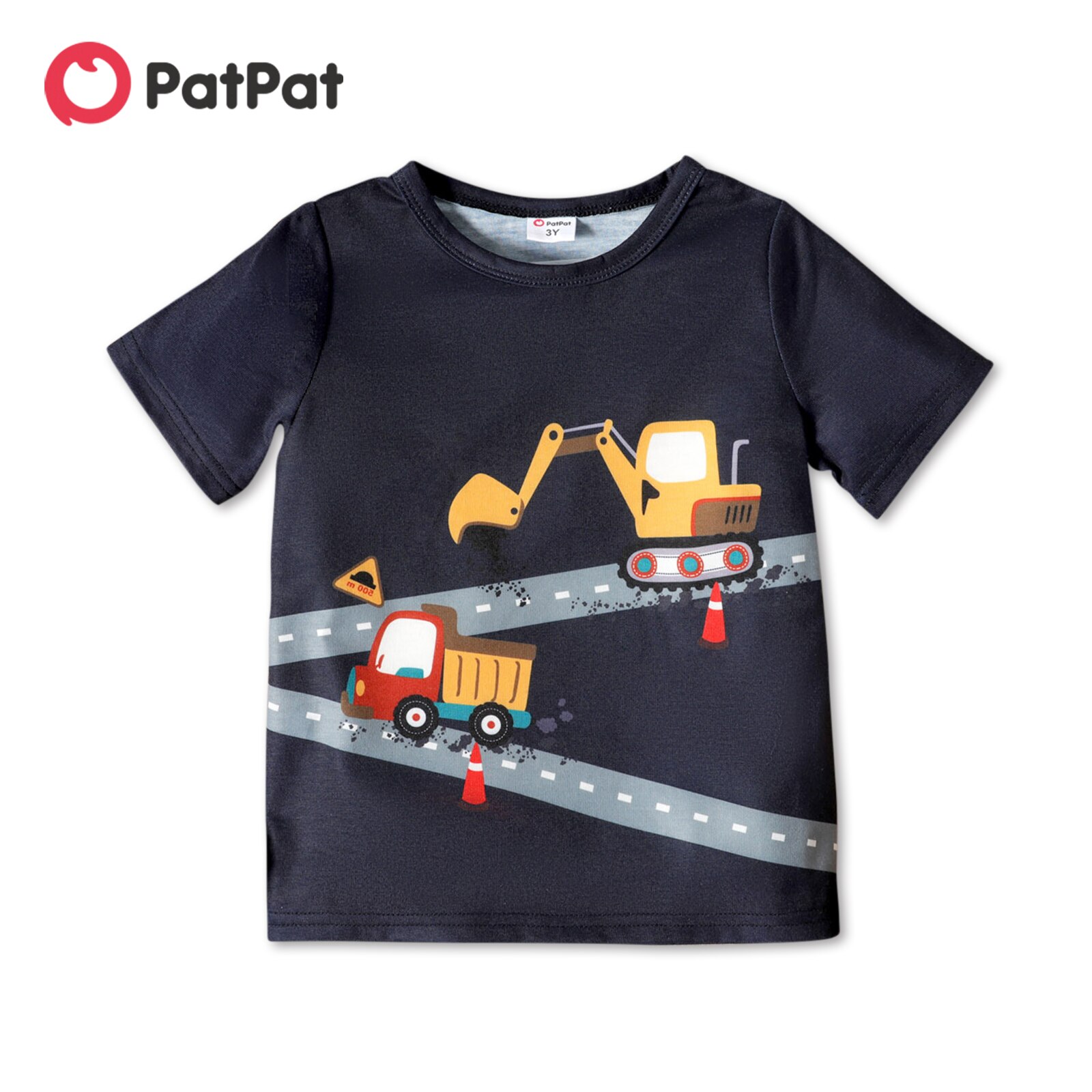 PatPat Toddler Boy T-shirt corta stampa veicolo T-shirt manica corta T-shirt bambino blu scuro Top per abbigliamento estivo per bambini
