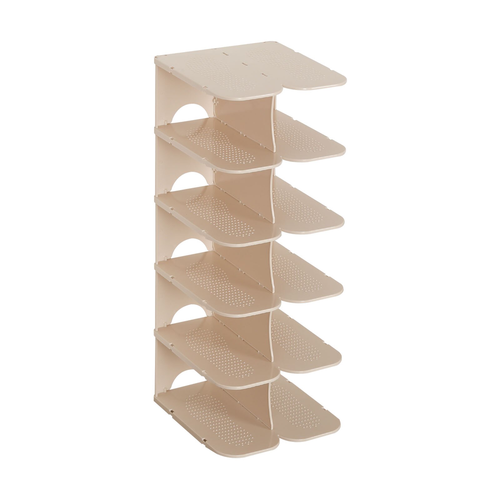 6 schichten Stapelbar Schuh Aufhänger Montage Integrierte Große Kapazität Schuhe Lagerung Gestell PP Platzsparende Sicherheit Schuh Stand Organizer: khaki   6 Schicht