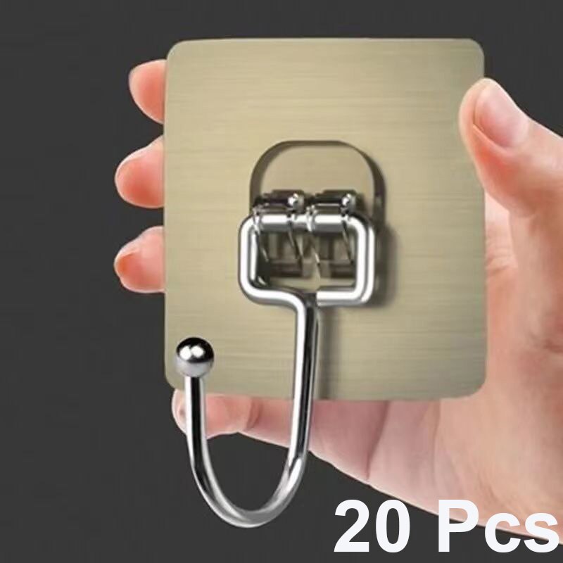 5/10/15/20/30Pcs Rvs Haak Punch-Gratis Sterke Zelfklevende Muur gemonteerd Haak Badkamer Organizer Haak Woonaccessoires: Stainless steel 20pc