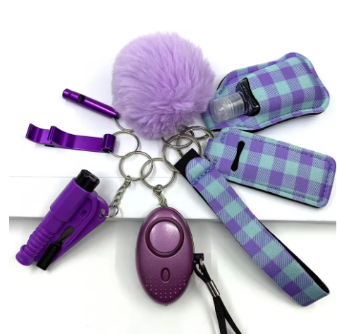 Veiligheidssleutelhanger Volledige set Zelfverdedigingssleutelhanger Set met persoonlijke alarmaccessoires voor vrouwen en meisjes: legergroen
