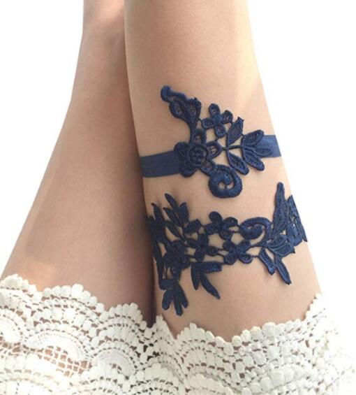 White Navy Wedding Garter Set Something Blue Embroidered garter Simple Bridal Garter Lace Wedding Garter Bridal Shower