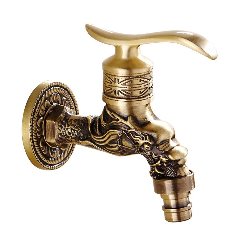 Pure Copper Carved Wall Bottle Tap Bibcock Retro Tap Anticorrosive Decorative Outdoor Garden Faucet Washing Machine Mop Tap