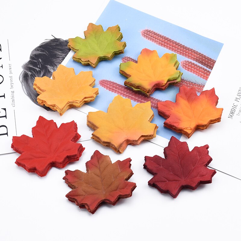 100 st silkeblad scrapbooking jul lönnlöv heminredning bröllop brosch brud tillbehör clearance konstgjorda växter