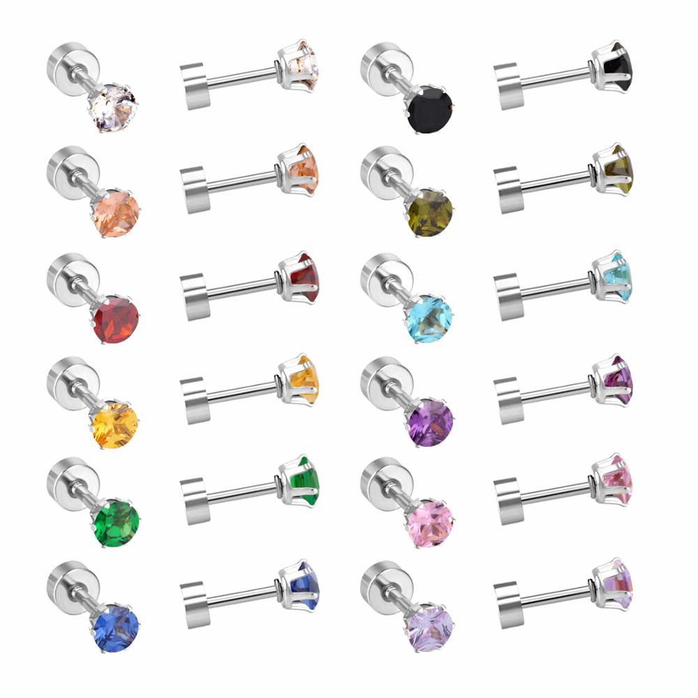 LUXUSTEE 12pairs lots Colorful CZ Earrings Price Stainless Steel Anti-allergy 3mm 6mm Screw Stud Earrings Wedding