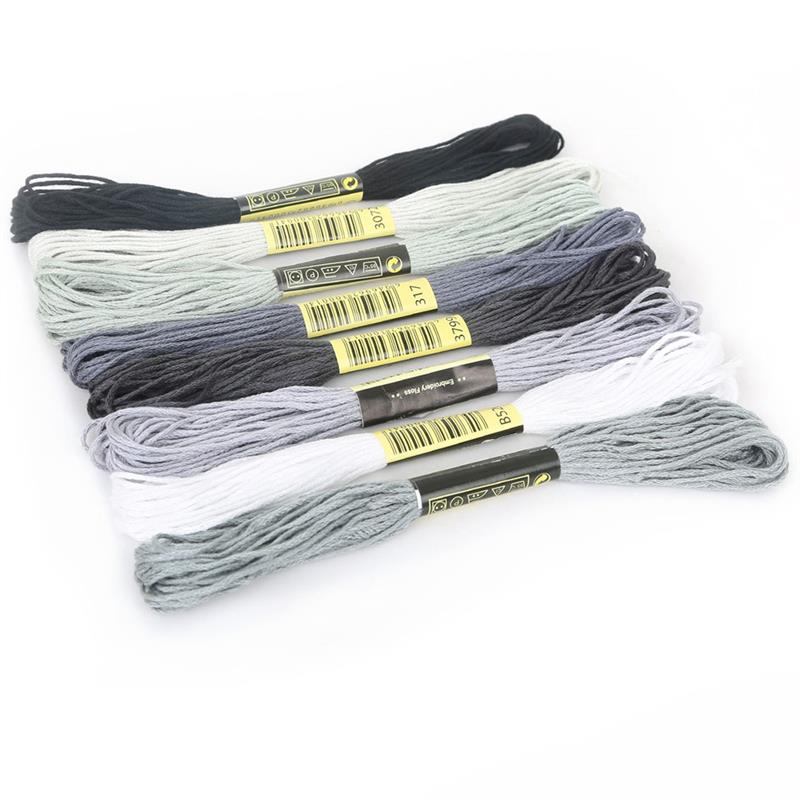 Cotton Stitch Embroidery Threads Floss Set Handicraft DIY Soft Colorfast Sewing Skeins Yarn Thread Mix Colors Sewing Craft: grey