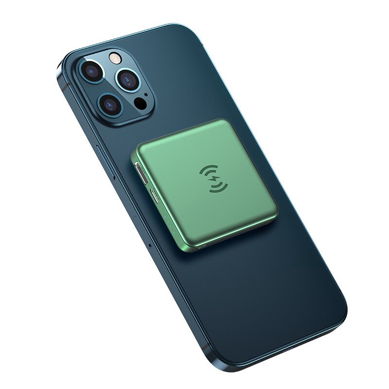 ALIENY-Banco de energía inalámbrico magnético para iPhone 12 Pro Mini Max, batería externa portátil, Cargador rápido: Green