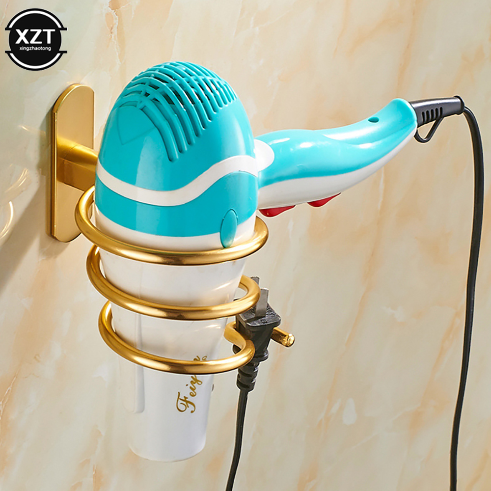 Haartrockner Halter Wand Organizer Spirale Ständer Halter Rack Aluminium Badezimmer Regal Lagerung Bad Zubehör Wand Regale: Gold