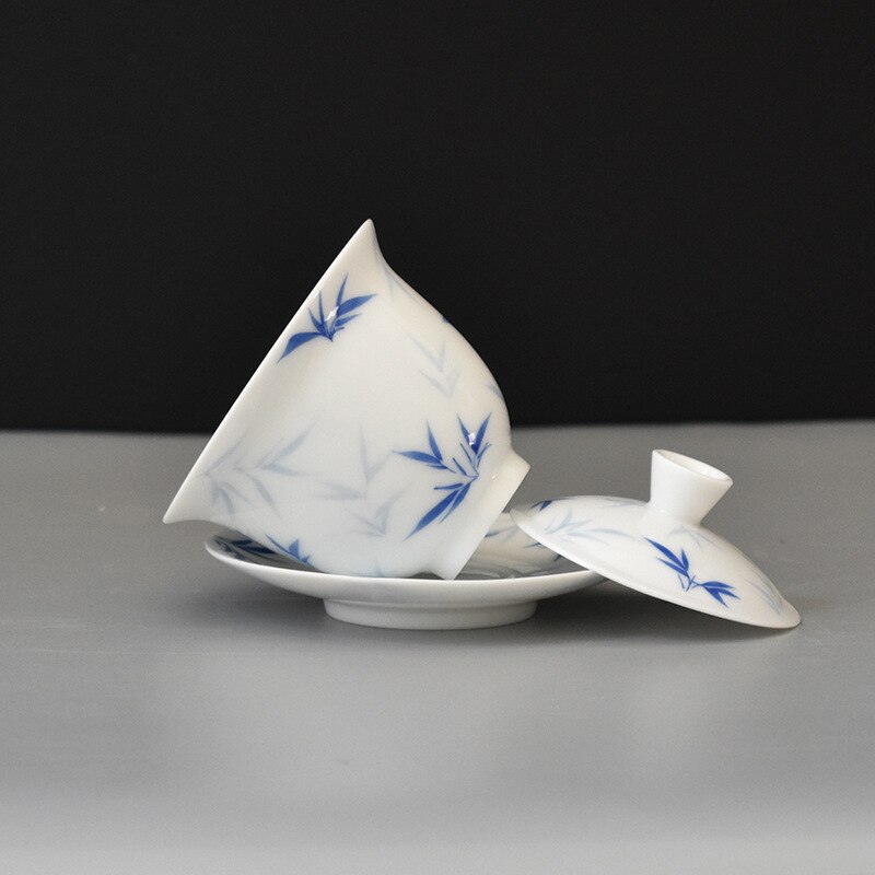 China Hand Painted Tea Set White Porcelain Gaiwan Tea Porcelain Pot Set