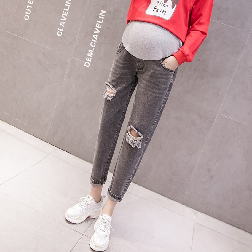 Pantalon en denim pour femmes enceintes, baggy ample, tenue de maternité, collection printemps et automne: Black / L