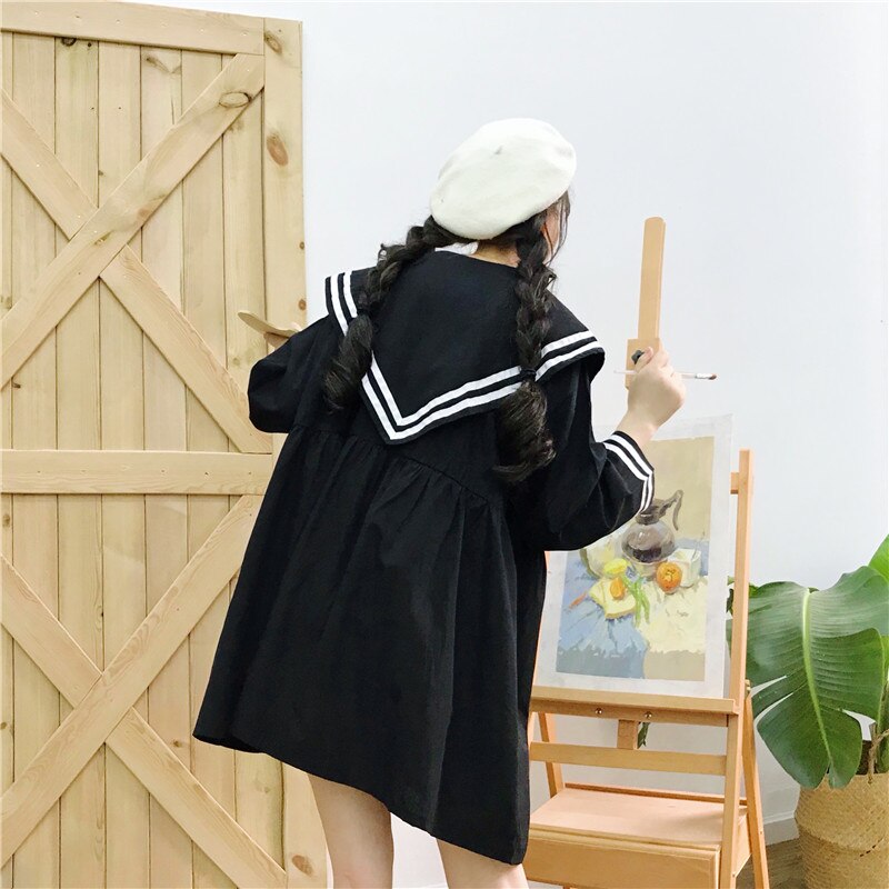 Falda de marinero de estilo universitario japonés, vestido de muñeca holgado de manga larga con cuello de marinero y solapa grande, uniforme escolar para mujer
