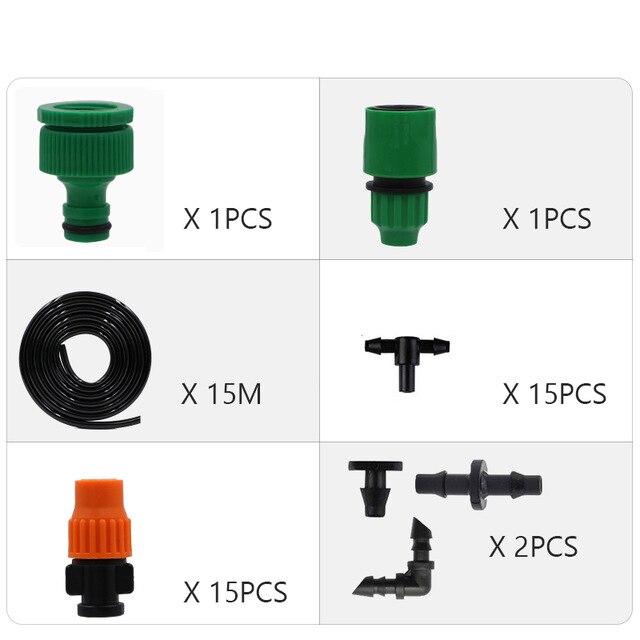 Micro Drip Irrigation System Garden Watering System Adjustable Drippers DIY Kit Irrigation System: 15M