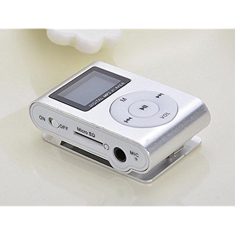 BEESCLOVER Silver Mini MP3 Player Clip USB FM Radio LCD Screen Support for 32GB Micro SD 3.5mm r60