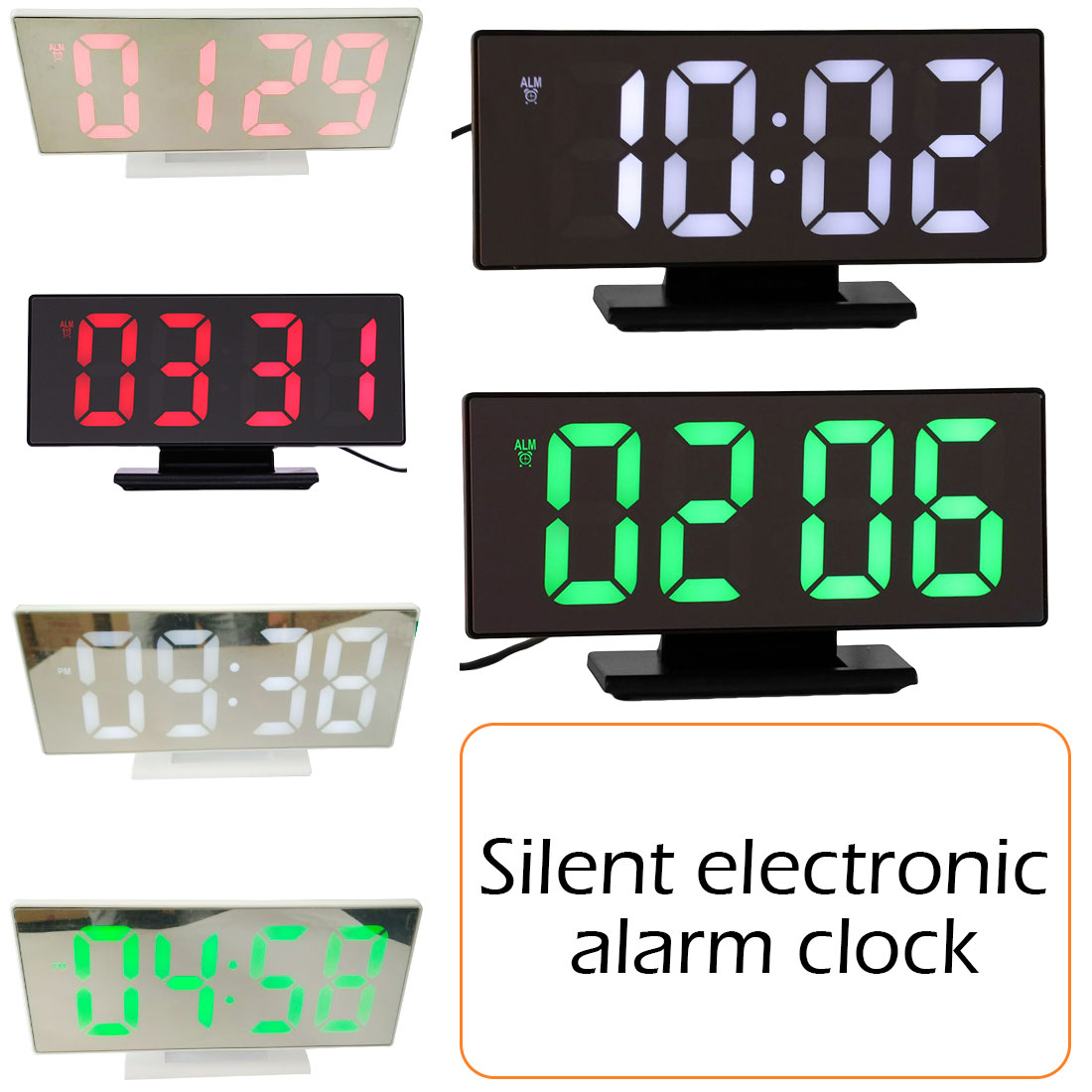 Digital Alarm clock LED Mirror Electronic Clocks with Luminous Multifunction Large LCD Display Digital Table Clock Calendar