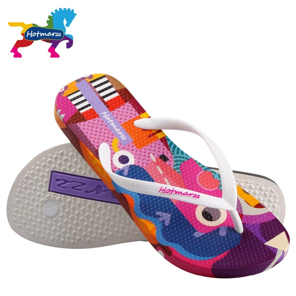 Hotmarzz Women Flip Flops Cartoon Graffiti Slippers Beach Sandals Summer Shoes Pool Shower Shoes