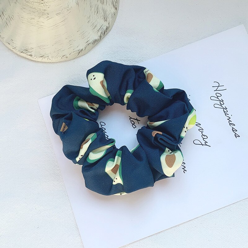 Afrodite satin scrunchie avocado mønster gummibånd hårbånd elastisk pandebånd kvinder piger hestehaleholder hår tilbehør: Mørkeblå