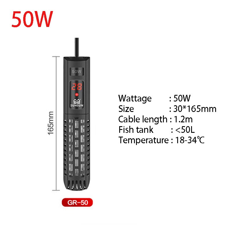 220V-240V Aquarium Submersible Heater Fish Tank LCD Display Digital Adjustable Water Heating Rod Constant Temperature Control: 50W / AU plug