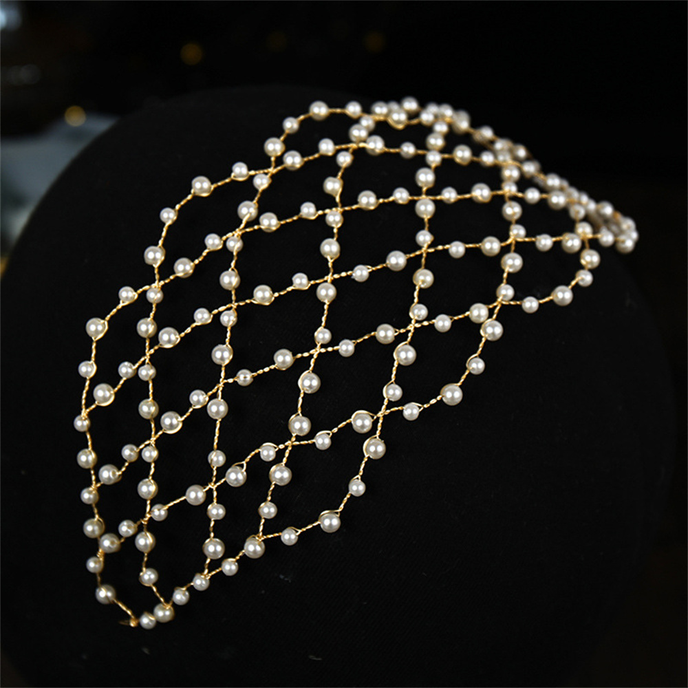 Diadema de perlas, diademas de red de cadena suave para novia, accesorios para el cabello de boda, tocado con cuentas de , joyería Noiva para mujer