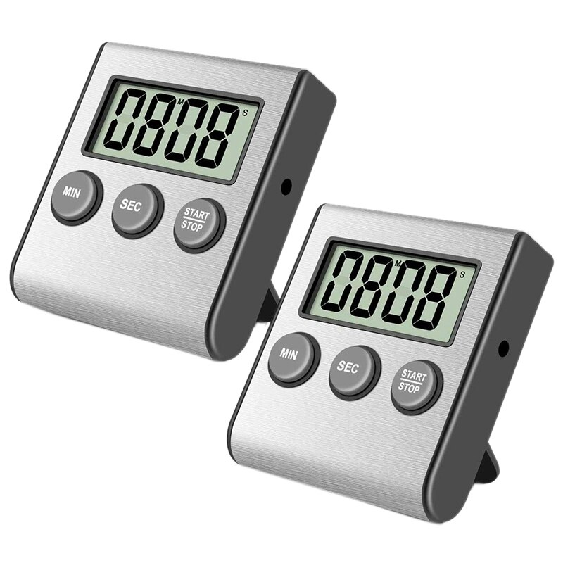 2 Pack Stainless Steel Digital Kitchen Baking Timer Countdown Timer & Minute Timer Ultra-Large Alarm Sound