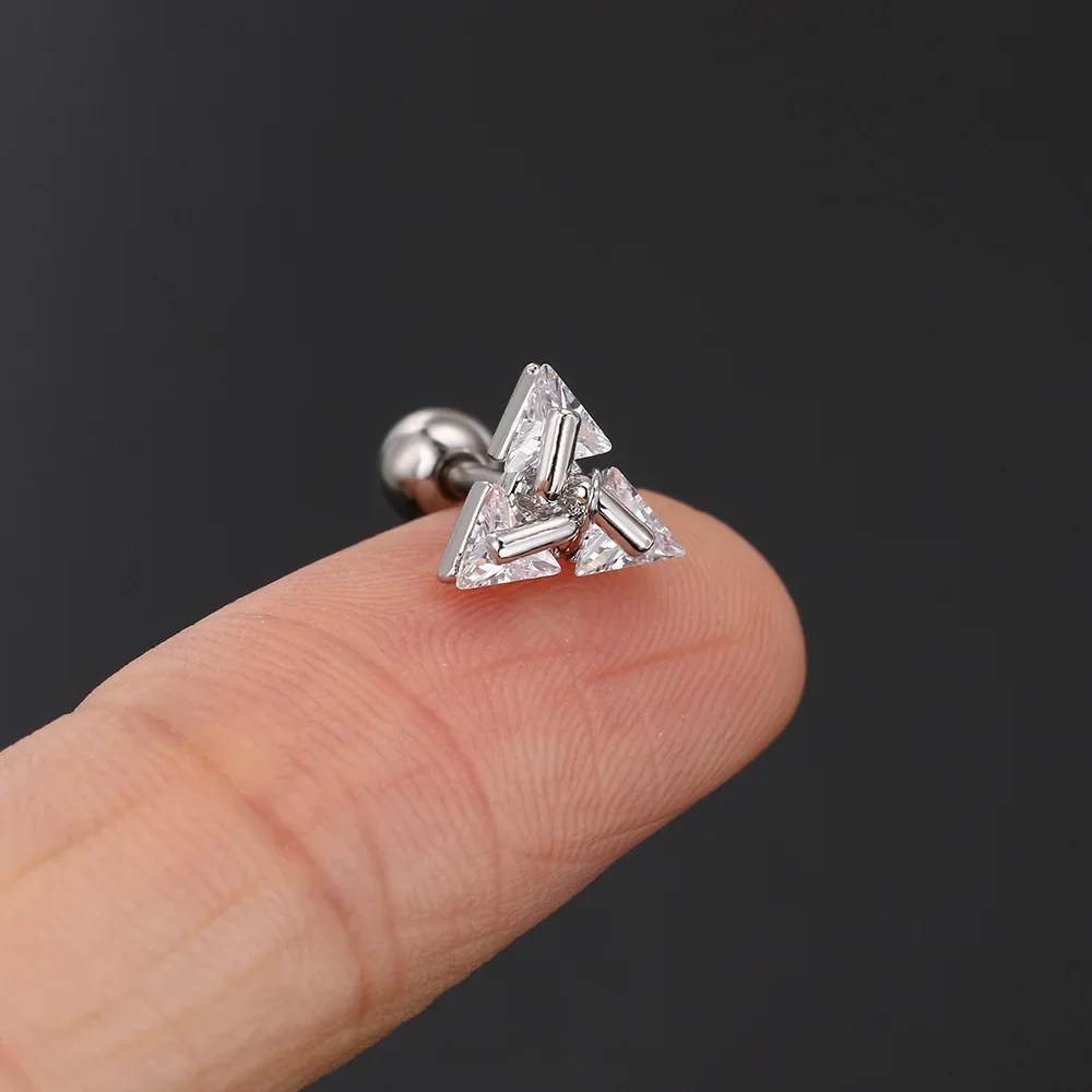 Triangular Mini Earrings Men Women Girls Stainless Steel Silver Color Helix Piercing Daith Screw Ear Stud Y2k Jewelry: Light Yellow Gold Color