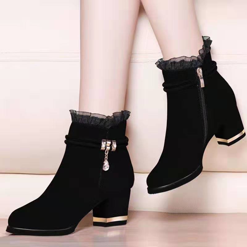 De talla grande 35-43 casuales de invierno de las mujeres, botines cálidos impermeable zapatos de tacón alto de nieve zapatos Botas de Botas Muje758: 40