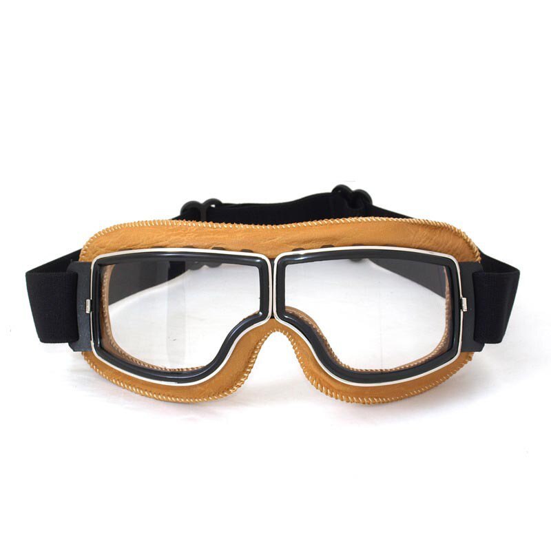 Retro Motorcycle Goggles Glasses Aviator Cruiser Vintage Leather Glasses Cafe Racer Half Helmet Goggles: 1