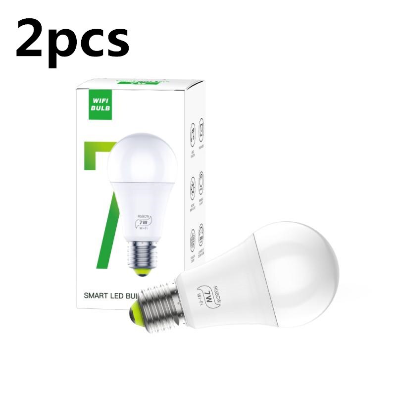 2/1pcs 7W WiFi Smart Light Bulb E27 Multicolor Wireless LED Lamp Work With Alexa Google Assistant Dimmable Timer RGB Magic Bulb: 2pcs