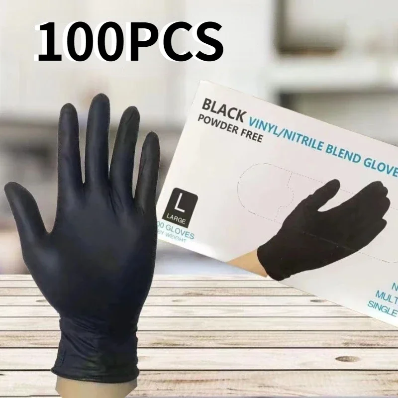 Guantes desechables de nitrilo negro, duraderos, sin látex, para limpieza de cocina del hogar, belleza, manicura del cabello, lavado de coches, 100/Uds.