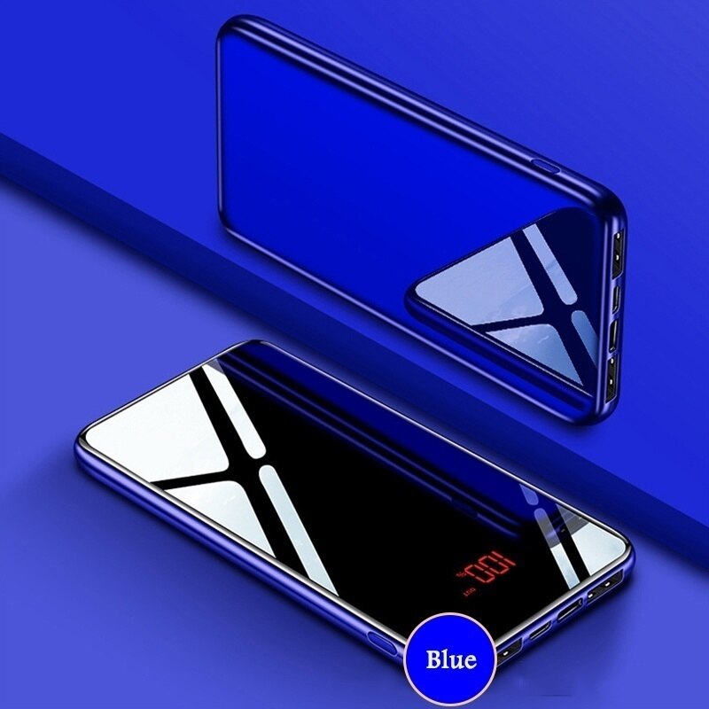 30000 mAh batterie externe Portable chargeur de téléphone Portable LCD plein écran miroir Powerbank pour Smartphones batterie externe appauvrbank: Bleu