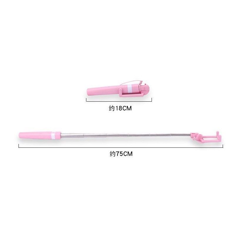 Mini palo de Selfie controlado por cable rosa/azul/negro adecuado para Android 3,5mm enchufe palo de Selfie contracción 18cm estiramiento 72cm