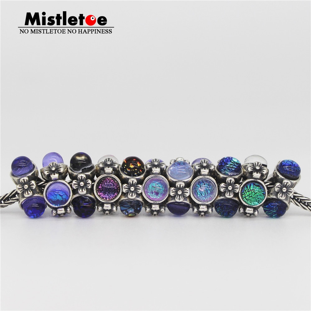 Mistel Schmuck 925 Sterling Silber Jahrgang Blumen verdreifachen Glas Charme Korn passen Europäischen Troll Armbinde