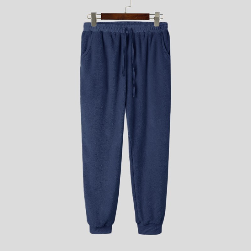 INCERUN – pantalon de nuit en molleton pour homme, pyjama doux et , avec cordon de serrage, poches, vêtements de maison et de loisirs: Navy / 4XL