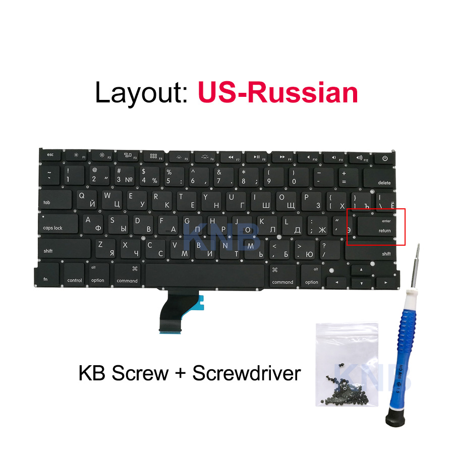 Nowy Laptop A1502 klawiatura US UK hiszpania rosyjski francuski szwajcarski włochy arabski układ dla Macbook Pro Retina 13 &quot;2013 2014 2015: US-RU with Tools